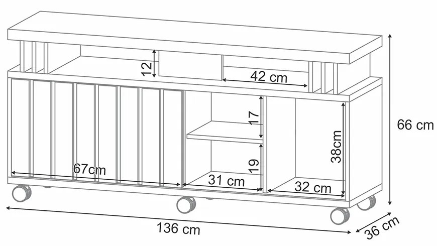 Rack para Sala Bancada de TV 70 Pol 180cm Sora 1.3 H01 - D'Rossi - Off White e Castanho