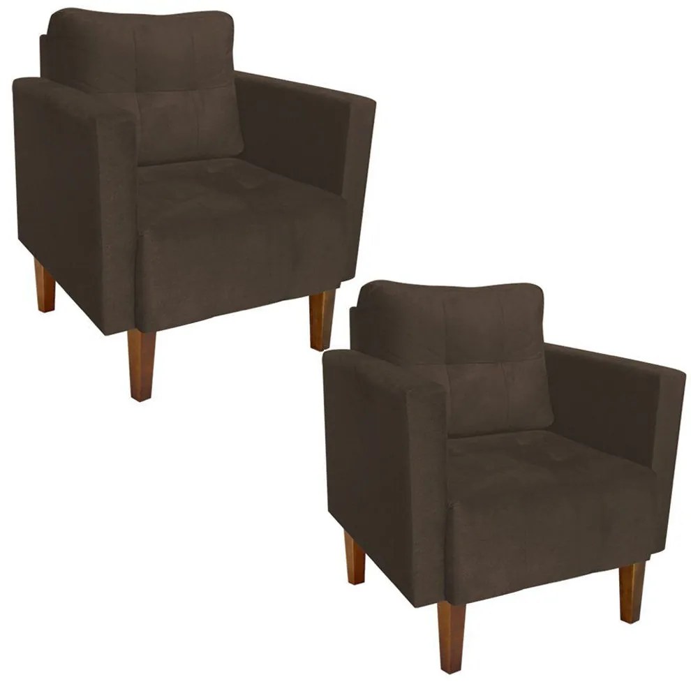 Kit 02 Poltronas Lívia Suede Marrom Pés Chanfrado D'Rossi