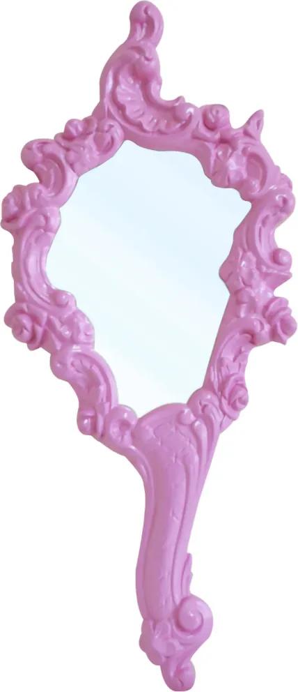 Espelho de Mão Princesa em Resina e Pintura Rosa