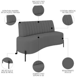 Sofá 2 Lugares 135cm Pés Aço Preto Tamar Z08 Boucle Grafite - Mpozenat