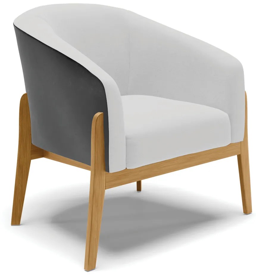 Poltrona Decorativa Base de Madeira Stella Preto/Linho Cinza D03 - D'Rossi