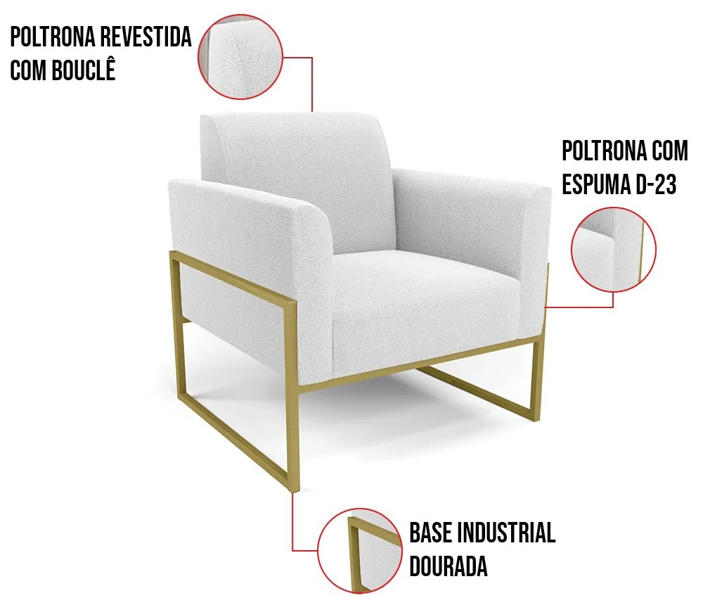 Namoradeira e Poltrona Industrial Alta Dourado Marisa Bouclê D03 - D'Rossi - Off White