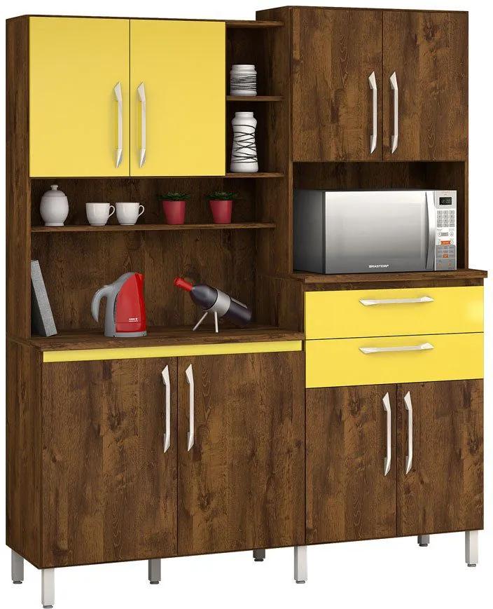 Armário de Cozinha Rubi 8 Portas Malbec com Amarelo - Vitamov