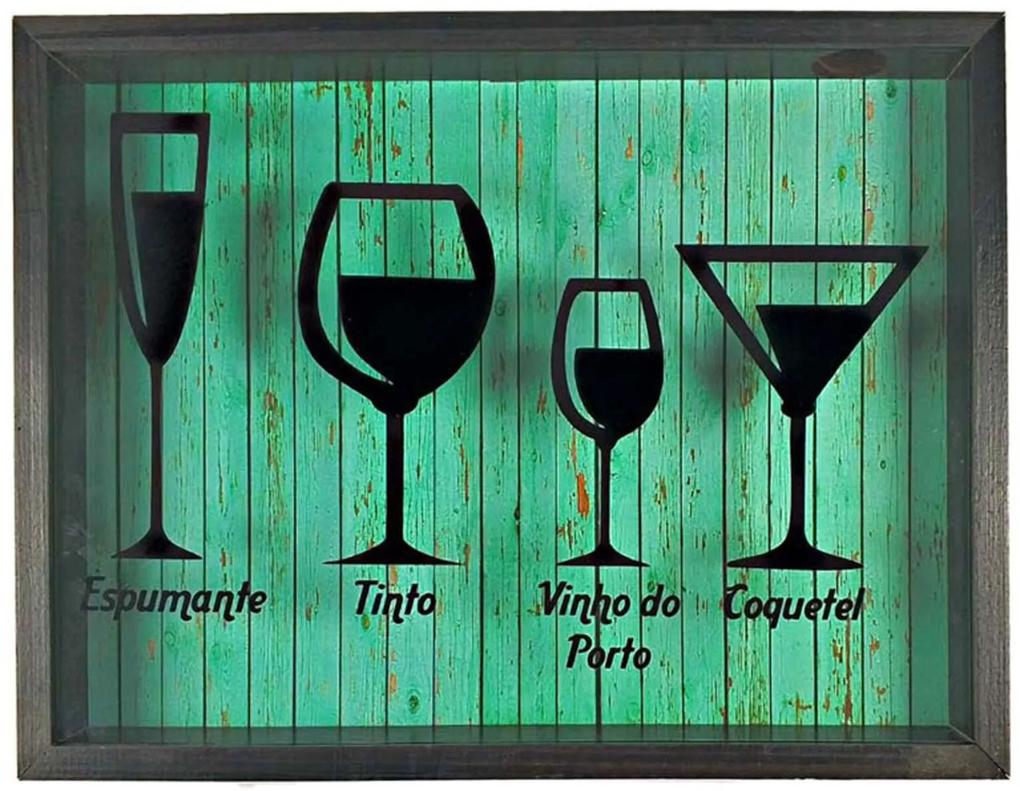 Quadro Art Frame Porta Rolhas Madeira Rústico Taças Espumante Vinhos Coquetel