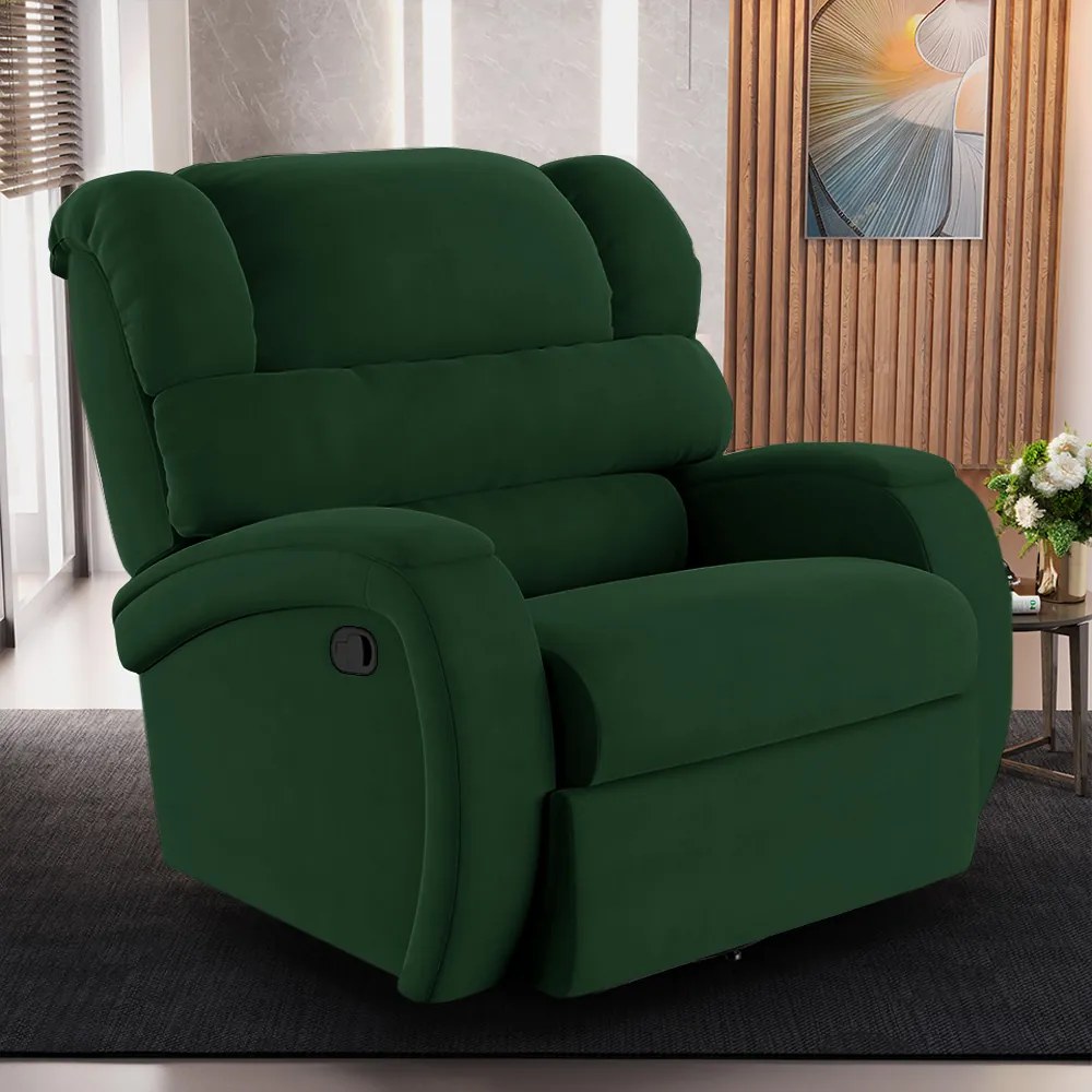 Poltrona do Papai Reclinável Napoli Glider Giratória USB Veludo Verde FH1 - D'Rossi