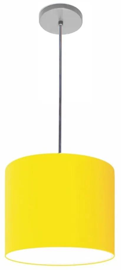 Luminária Pendente Vivare Free Lux Md-4106 Cúpula em Tecido - Amarelo - Canopla cinza e fio transparente
