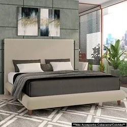 Cama King Base Box 193x203cm Pés Madeira Cold P02 Veludo Bege - Mpozen