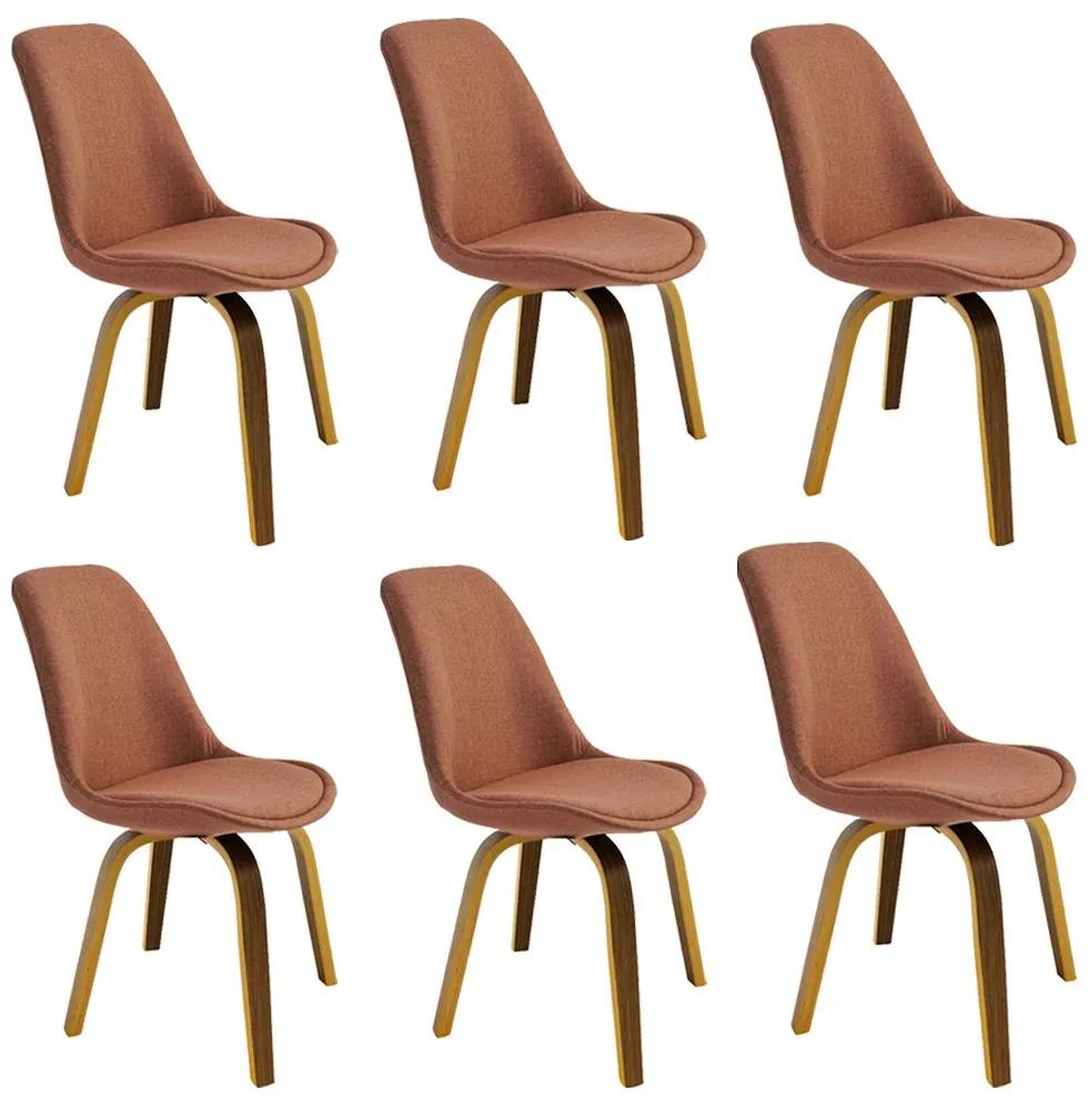 Kit 6 Cadeiras Decorativas Sala e Escritório SoftLine Linho Marrom G56 - Gran Belo