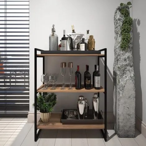 Estante Estilo Industrial Metal E Madeira Modular | Tam:104x60cm | Cor: Lâmina Dourada | Mod: Mini Etranger