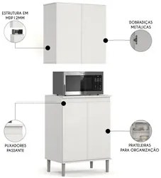 Armário de Cozinha Aéreo e Balcão com Tampo Italy Branco - EJ Móveis