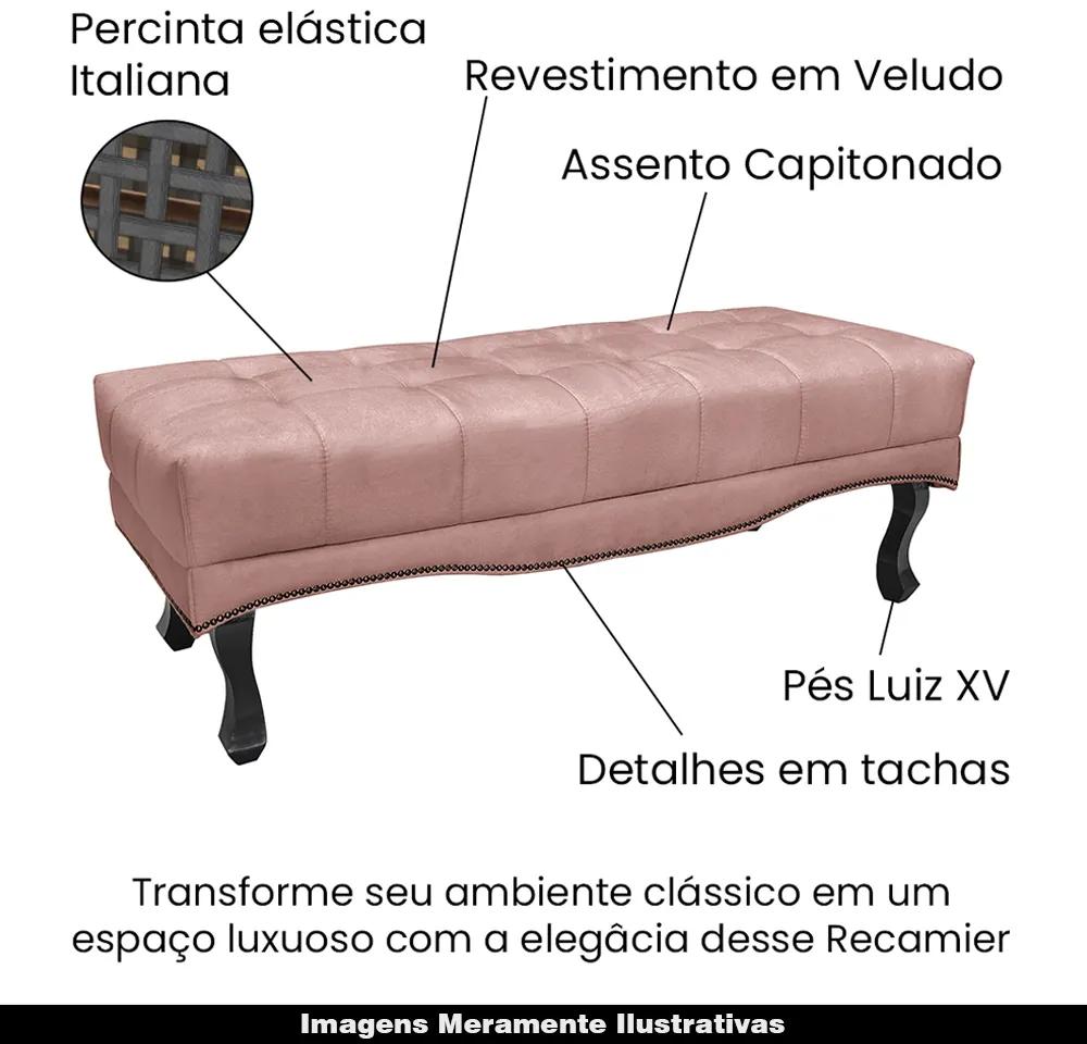 Recamier Decorativo 90cm Loewe Veludo Pés de Madeira Rosa G63 - Gran Belo