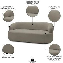 Sofá 2 Lugares Living Orgânico Sala de Estar 140cm Conka F05 Bouclê Ma