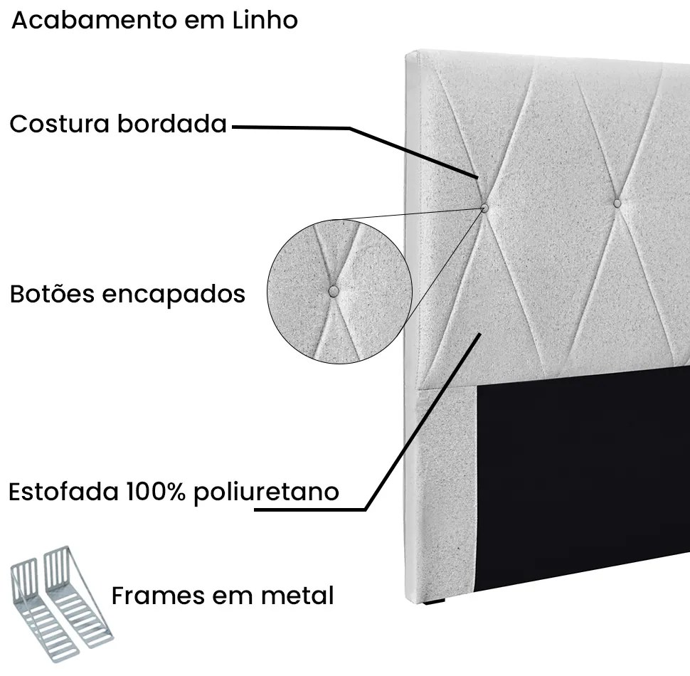 Cabeceira Cama Box Solteiro 90 cm Aquilla Linho Grigio S04 - D'Rossi