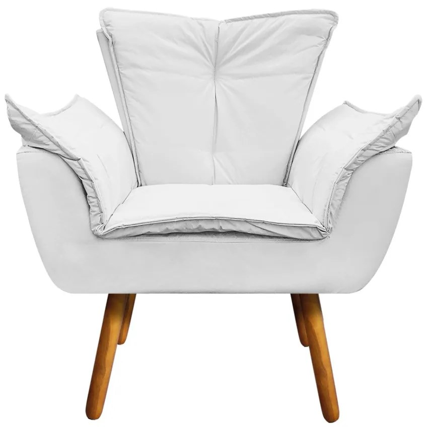 Poltrona Sala de Estar Pé Palito de Madeira Kit 2 Opala Corino D03 - D'Rossi - Branco