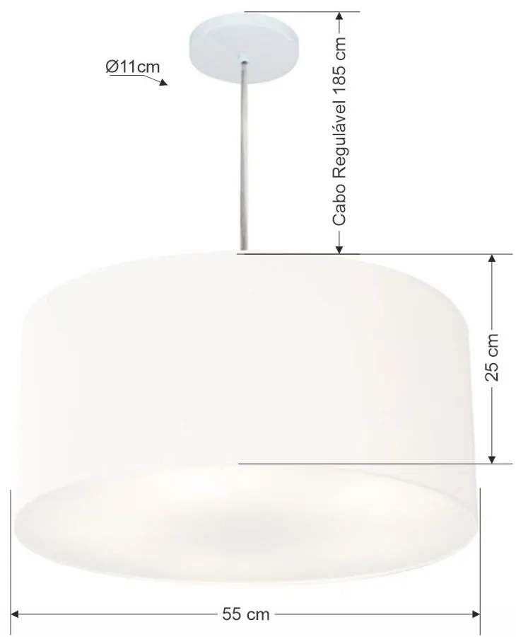 Lustre Pendente Cilíndrico Vivare Md-4214 Cúpula em Tecido 55x25cm - Bivolt