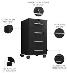 Conjunto de Escritório Home Office 3 com Peças Gávea Preto - Mpozenato