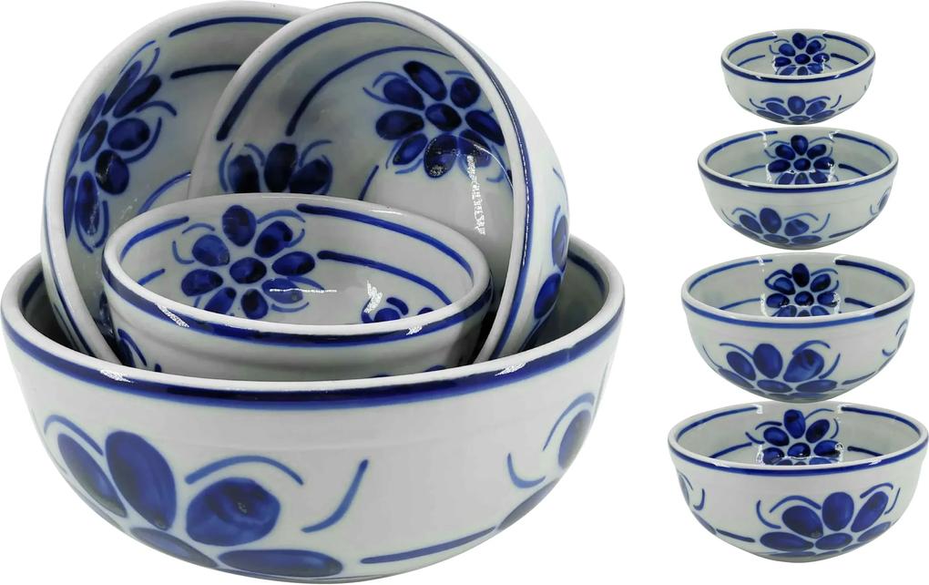 Jogo de Tigelas em Porcelana Azul Floral 4 peças