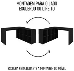 Mesa Escrivaninha em L Eron e Estante Livreiro Stela A06 Preto - Mpoze