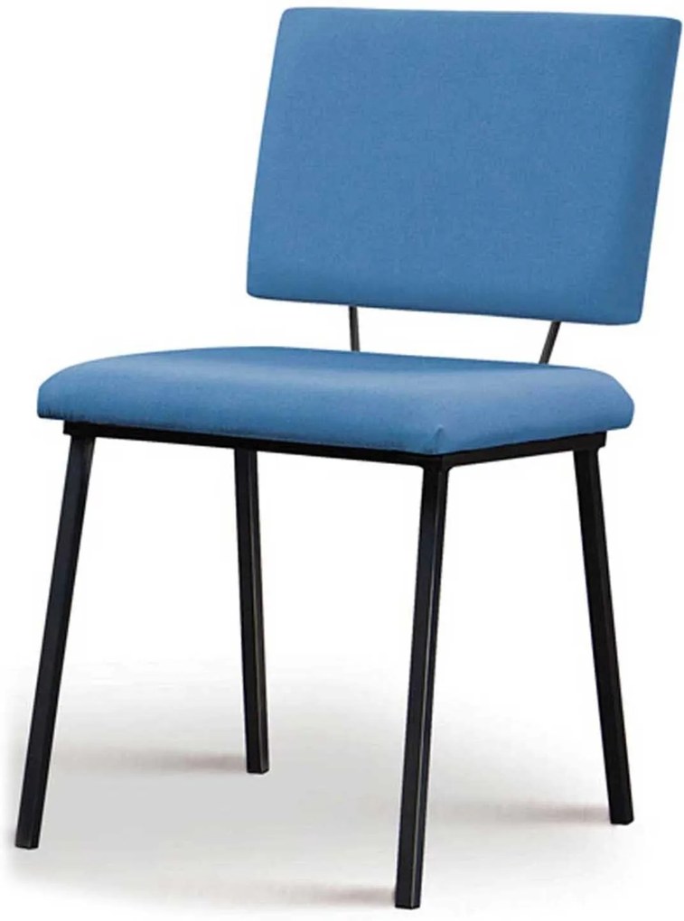 Cadeira Antonella Aço Preto Assento/Encosto Estofado Linho Azul Jeans Daf