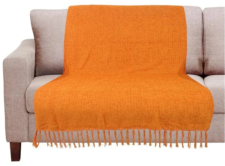 Xale de Sofá Artesanal Tear em Chenille 1,80x1,20m - Laranja