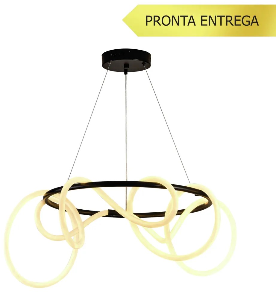 Pendente Toá Circular Ø60X30Cm Led 30W 3000K Bivolt Preto - Usina Impo... (Preto)