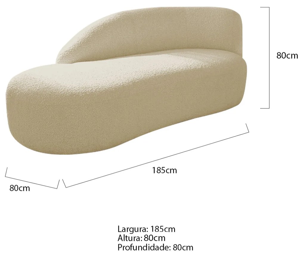 Divã Recamier Curvo Luna 185cm Lado Esquerdo Suede - ADJ Decor