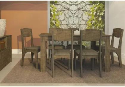 Jogo de Mesa para Sala de Jantar com 6 Cadeiras TM23 Rústico Chenile Marrom - Dalla Costa