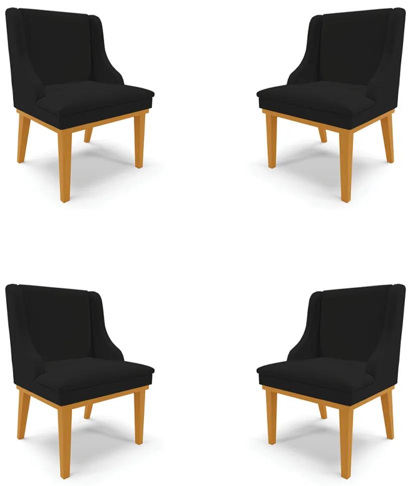 Kit 4 Cadeiras Decorativas Sala de Jantar Base Fixa de Madeira Firenze Linho Preto/Castanho G19 - Gran Belo