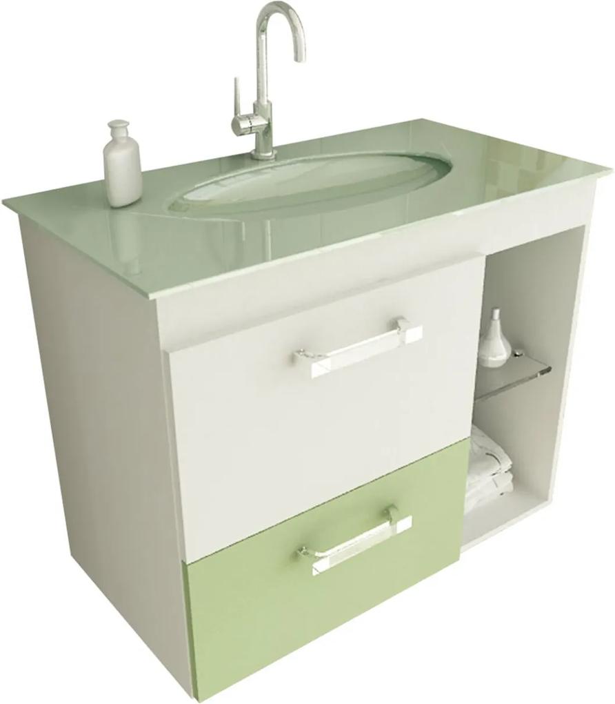 Gabinete para Banheiro 80 cm com 2 Peças Vetro 12 Branco e Verde Tomdo