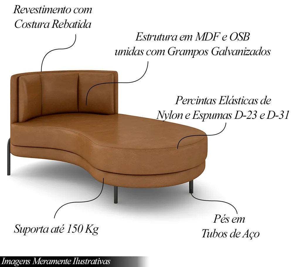 Sofá Chaise Lado Direito Downey Sala de Estar PU Whisky G15 - Gran Belo