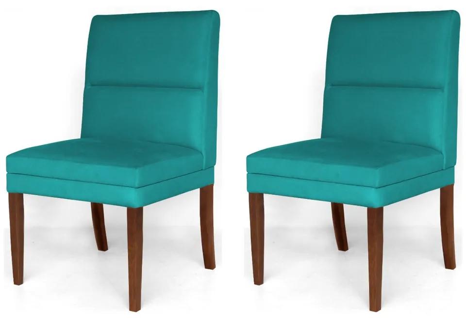 Kit 2 Cadeiras De Jantar Hermione Base Madeira Maciça Estofada Suede Azul Tiffany