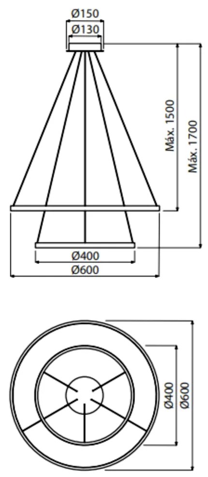 Pendente Intense Duo Anel Redondo Duplo Ø60 E Ø40Cm Led 54W 3000K Bivo... (RG-P = Rose Gold Polido)