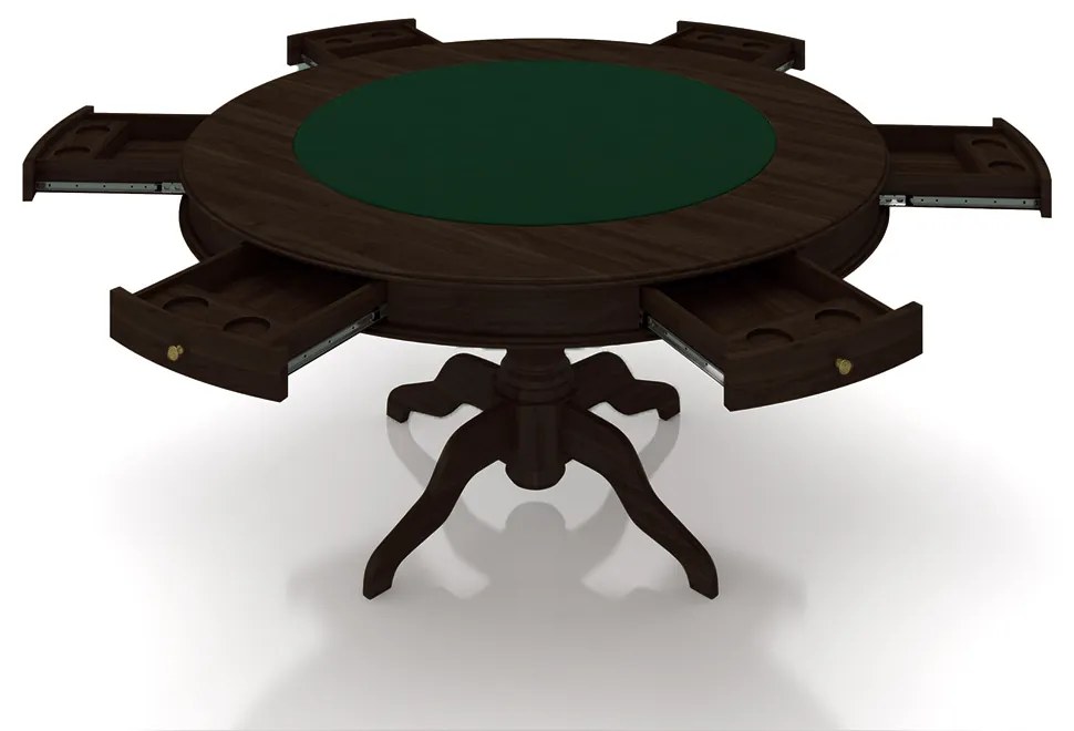 Conjunto Mesa de Jogos Carteado Bellagio Tampo Reversível e 6 Cadeiras Madeira Poker Base Estrela Veludo Verde/Capuccino G42 - Gran Belo