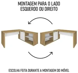 Mesa Escrivaninha em L Sharp e Gaveteiro 2 Gavetas May A06 Olmo/Branco
