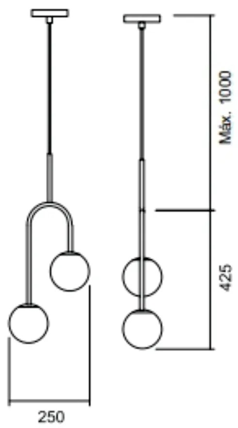 Pendente Pêndulo C/ 2 Globos 25X42Xcm 2L G9 / Metal E Globo Ø12Cm | Us... (FN-F - Fendi Fosco, FOSCO)