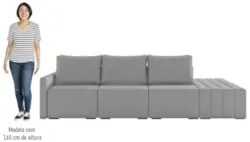 Sofá Ilha Modular com Puff para Sala Living 342cm Georgia Z08 Veludo C