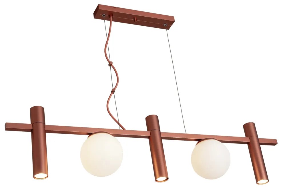 Pendente Miscela 12X20X85Cm Tubo E Globo Ø12Cm 3Xmr11 / 2Xg9 - Usina 1... (CP-M / DR-P - Champanhe Metálico / Dourado Polido Brilho, Fosco (Branco))