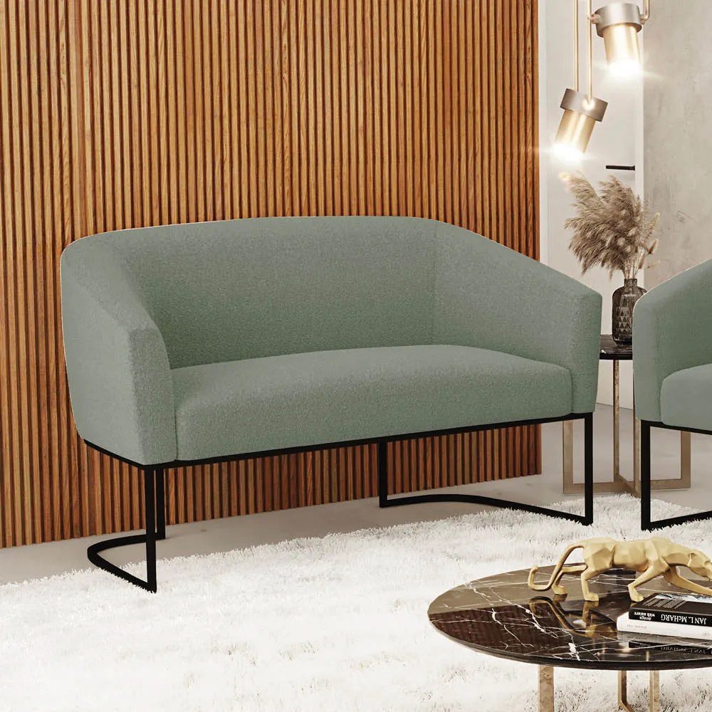 Sofá 2 Lugares Namoradeira Industrial Preto Stella Bouclê D03 - D'Rossi - Verde Pistache