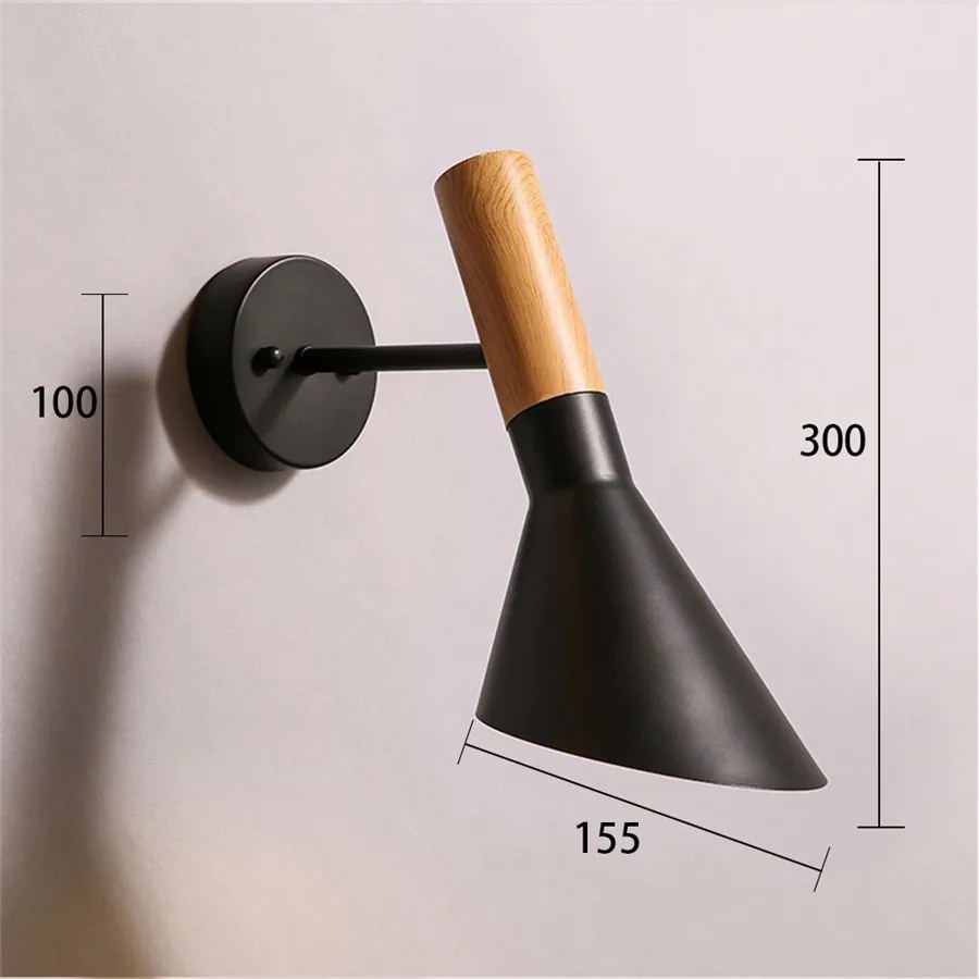 Arandela Luzes de parede madeira nordic quarto lâmpada cabeceira preto criativo moderno e27 lâmpadas parede suspensão led iluminação casa arandela decoração do quarto - 13