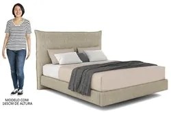 Cama Casal Flutuante Com Cabeceira 140cm Lyra S05 Linho Bege - Mpozena