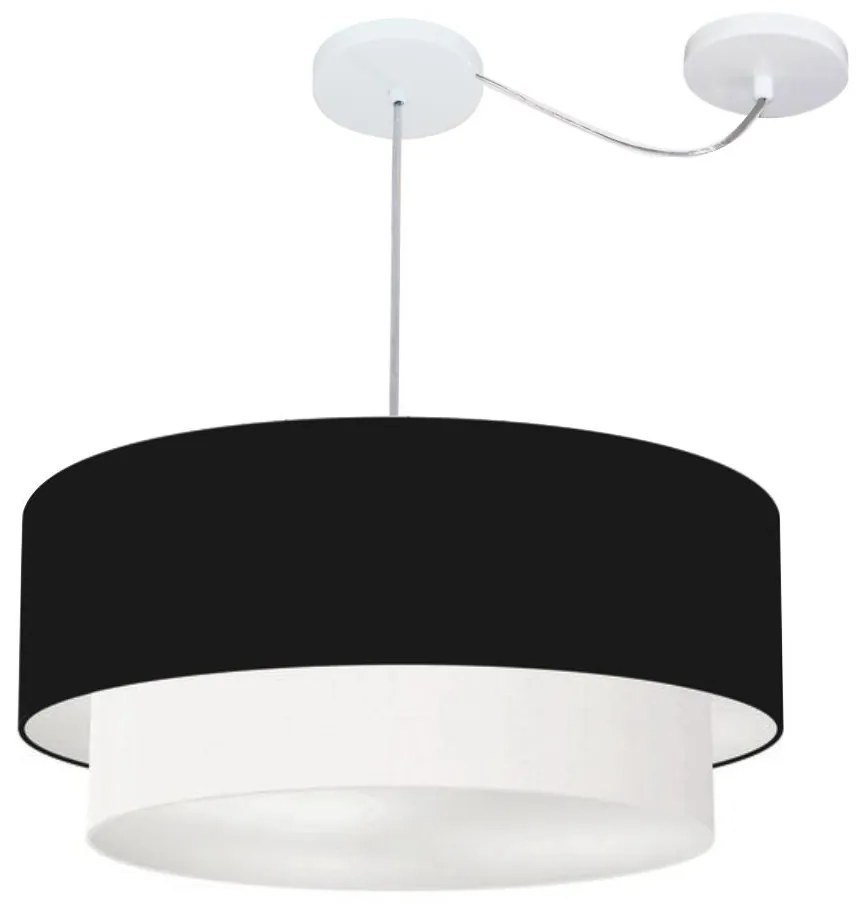 Lustre Pendente Cilíndrico Com Desvio Preto e Branco MJ-4368 Para Mesa de Jantar e Estar