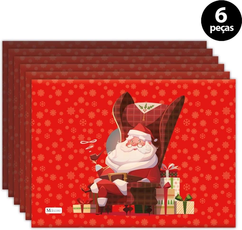 Jogo Americano Mdecore Natal Papai Noel 40x28 cm Vermelho 6pçs