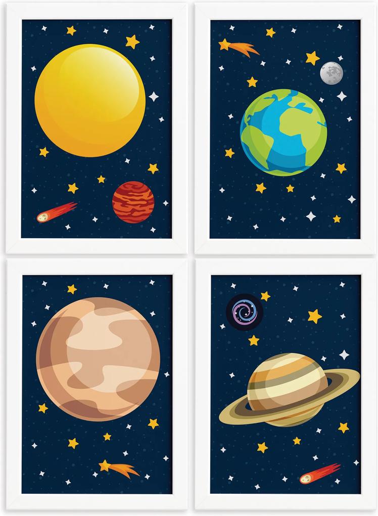 Quadros para Quarto Infantil Sistema Solar Planetas Kit 4un