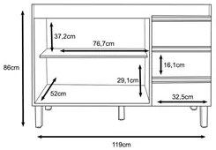 Balcão Gabinete Para Pia 120cm Sem Tampo 2 Portas Karen P14 Nature/Off