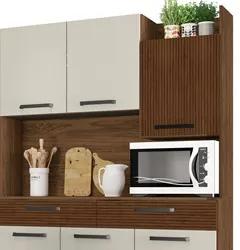 Armário de Cozinha Compacta 132cm Stella K02 Nogueira/Off White/Ripado