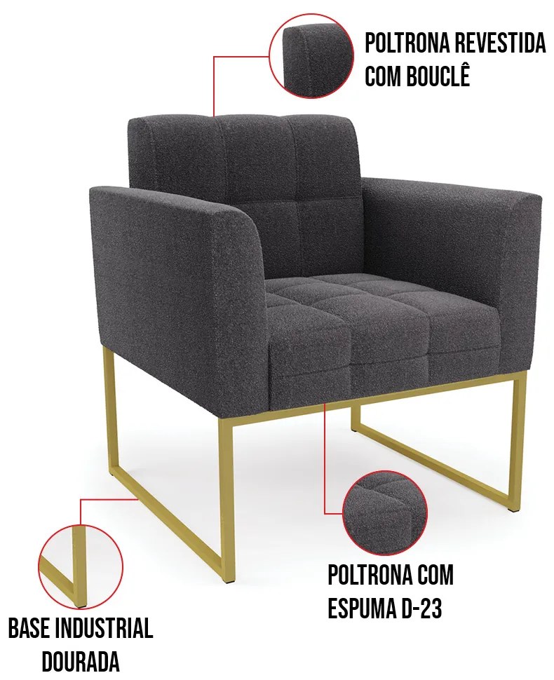 Poltrona Decorativa Industrial Dourado Kit 2 Elisa Bouclê D03 - D'Rossi - Grafite