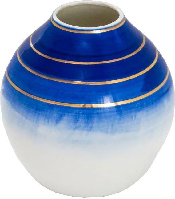 Vaso Decorativo Branco com Detalhes em Azul e Dourado - 18x17x17cm