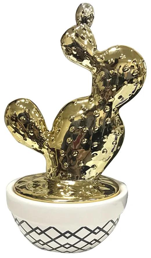 Vaso Pote Decorativo Cerâmica Branco com Dourado 20x10 cm - D'Rossi