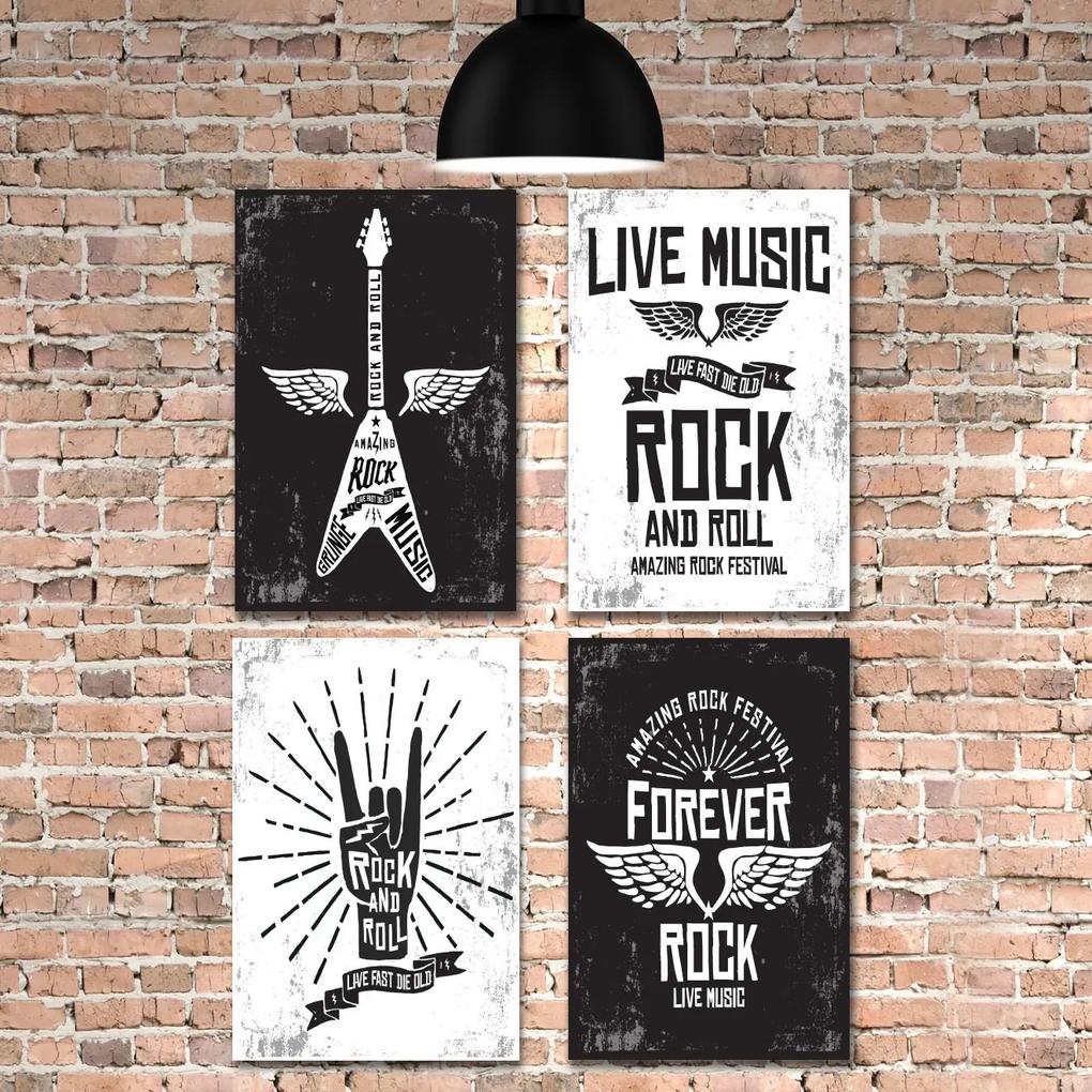 Placa Decorativa MDF Musica Rock Kit 4un MDF 20x30cm