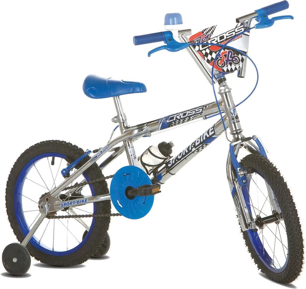 Bicicleta Infantil Aro 16 Sport Bike Top Cross Cromada Azul